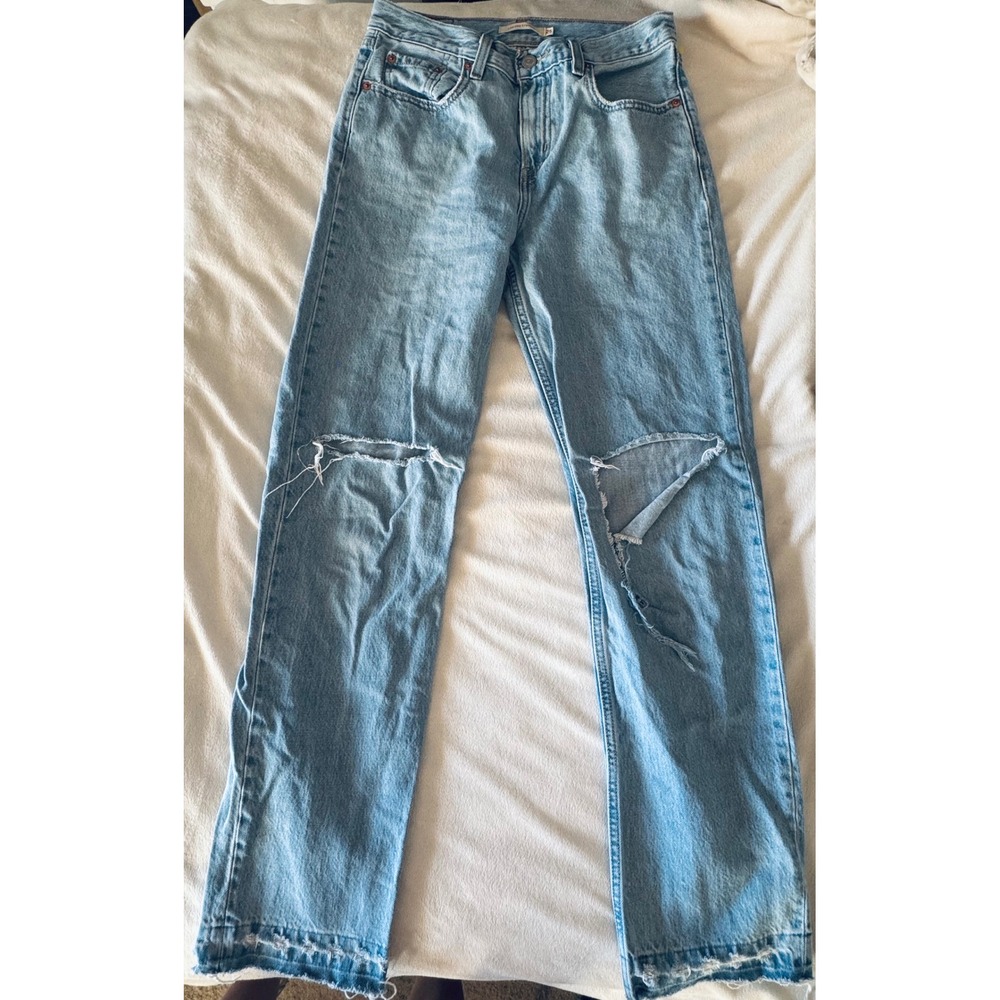 Levis Low Pro Straight Light Wash Distressed Jeans A0964-0021 Womens 25